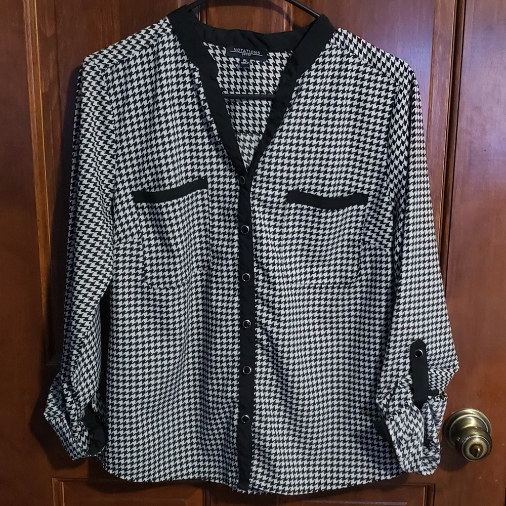 Black and White Houndstooth Button Down Blouse